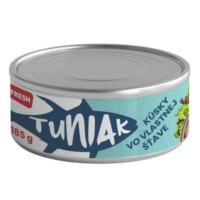 TUNIAK VO VLASTNEJ ŠŤAVE KÚSKY 185g / PP 130g EO FRESH
