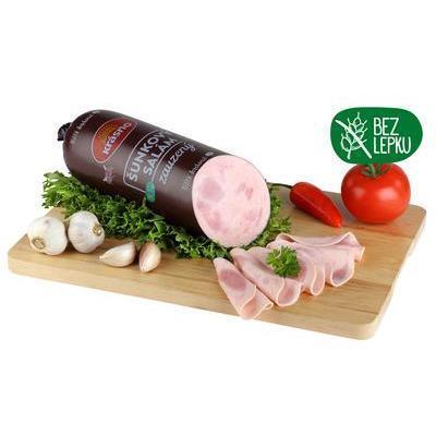 SALÁMA ŠUNKOVÁ ZAÚDENÁ cca 1900g /VÁHA/ 55% PODIEL MÄSA KRÁSNO BEZLEP